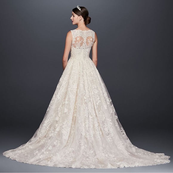 Beaded Lace Wedding Dress with Pleated Skirt - Picture 2 of 13